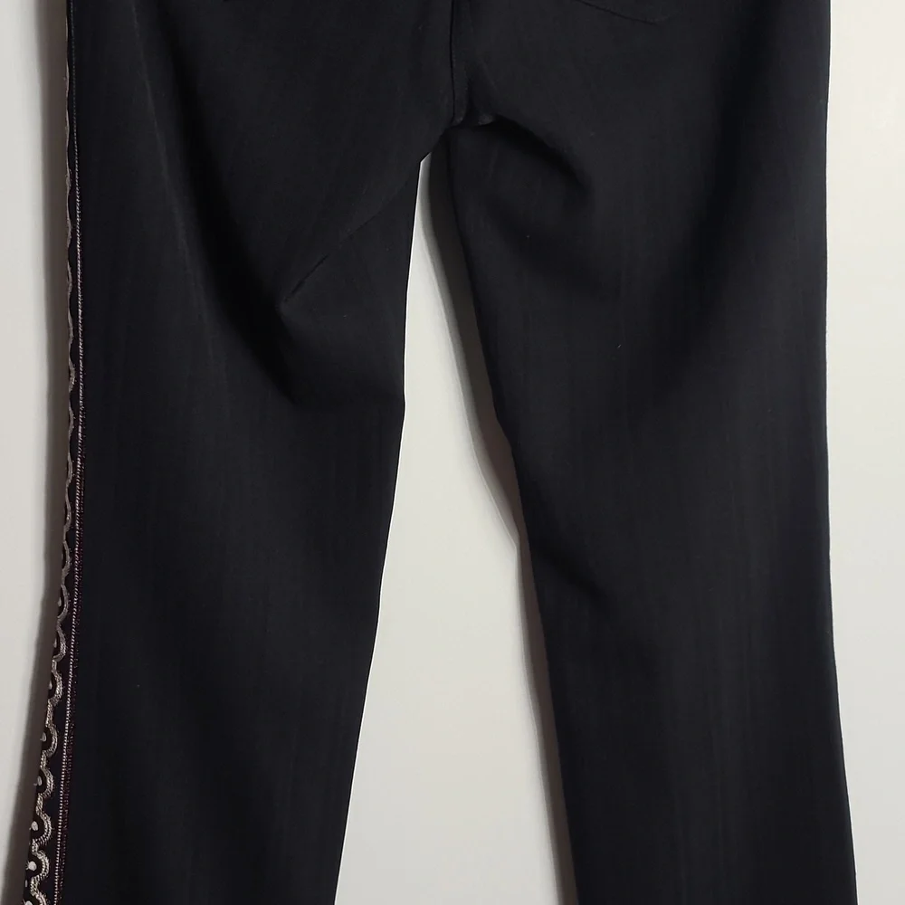 NICOLE MILLER Collection Wool Embroidered Pants in Black Size Small